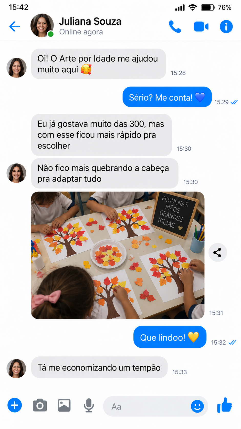 Conversa ilustrativa 1 sobre o Arte por Idade, enviada para a página.